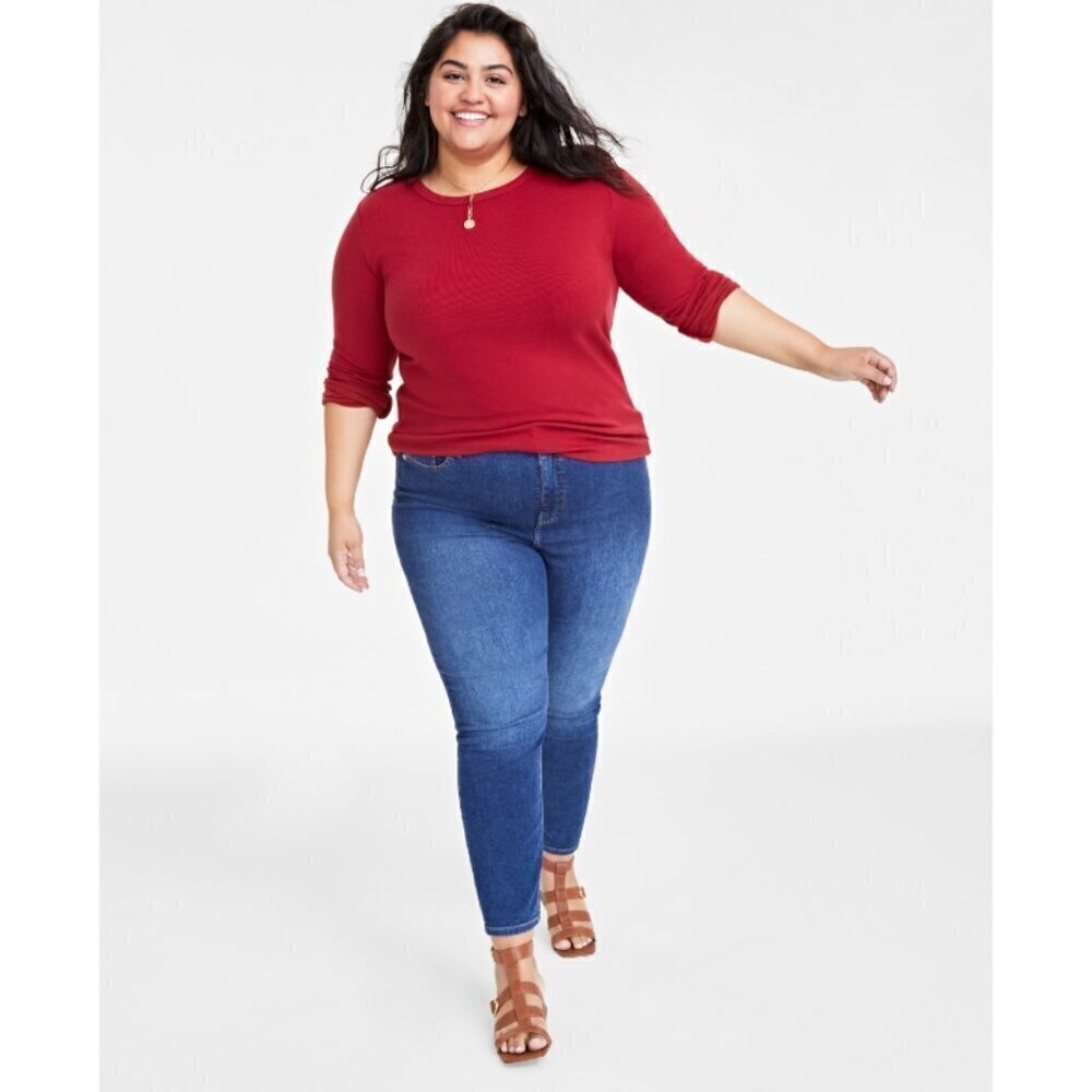 On 34th Plus Size Brick Red Ribbed Long-Sleeve T-Shirt NWT